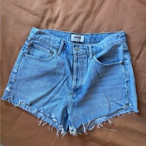 Agolde Blue Jean Shorts High-Waisted Frayed Hem - Parker short